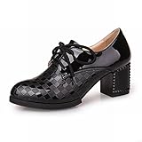Latasa Women's Fashion Suede Mid-heel Lace-up Chunky Western Oxford Shoes