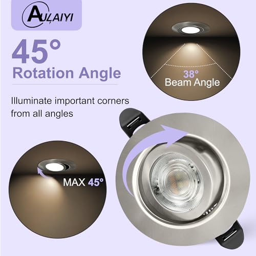 Aulaiyi LED Recessed Spotlight 230 V Dimmable 68 mm 5.5 W IP44 LED Spotlights Ultra Flat Ceiling Spotlights 45° Swivelling Recessed Lights 3000 K / 4000 K / 6000 K Spotlights Ceiling Light for