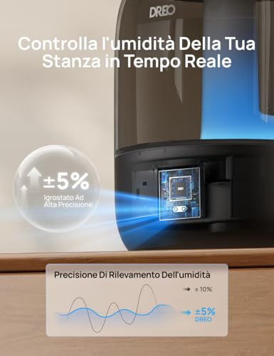 Dreo 3L Quiet Children's Environment Humidifier 26dB with Humidity Sensor, Ultrasonic Cool Mist, 360° Nozzle, 30h Autonomy, Essential Oil Diffuser, Ambient Light, for Home and Plants, Black