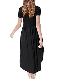 AMZ PLUS Vestido casual plisado de manga corta con cuello redondo para mujer