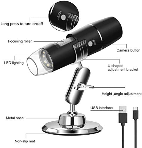 Microscope Numérique USB, 720P WiFi Endoscope Portable 50X-1000X avec Endoscope à 8 LED, Support en Métal pour Android iOS iPhone iPad