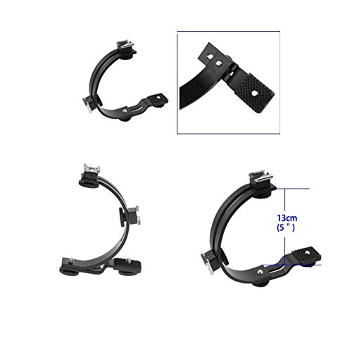 INSEESI C-Shaped Flash Bracket with Two Hotshoe and 2 Tripod Screws for LED Video Light DSLR Camera Camcorder