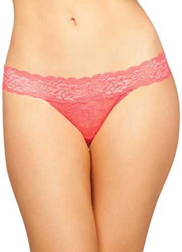 Seven Til Midnight Women's Chloe Lace Thong with Keyhole Back Detail, Coral, Small