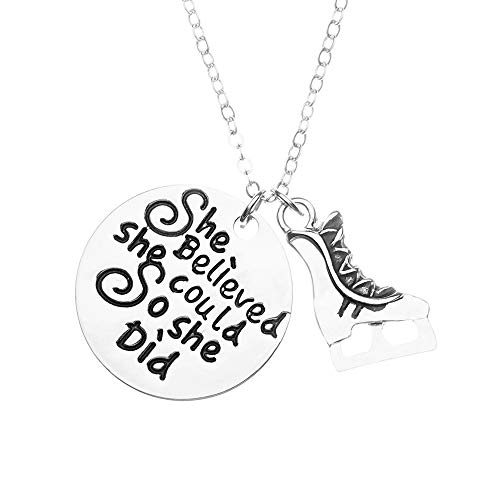 SportybellaFigure Skating Necklace, Ice Skating She Believed She Could So She Did Ice Charm Pendant, Figure Skater Gifts