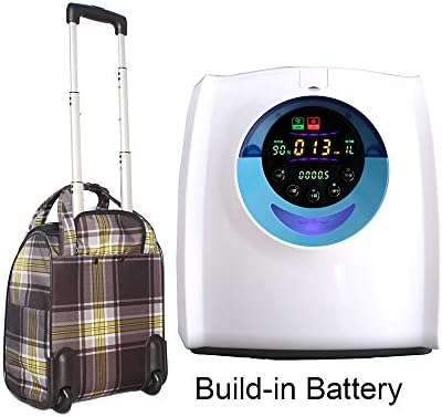 Portable Travel Home Oxygen Concentrator O2 Maker Oxygen Bar with Built-in Rechargeable Battery, Car Converter, Carry Trolley Bag