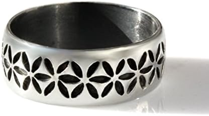 Oxidized Sterling silver Wedding band, steampunk wide silver band, flower of life, men's ring, , women single band, engraved floral pattern