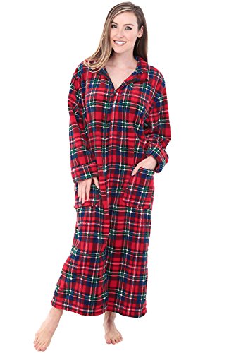 Alexander Del Rossa Womens Fleece Robe, Soft Zip-Front Bathrobe, Small Medium Blue Red and Green Plaid (A0300Q19MD)