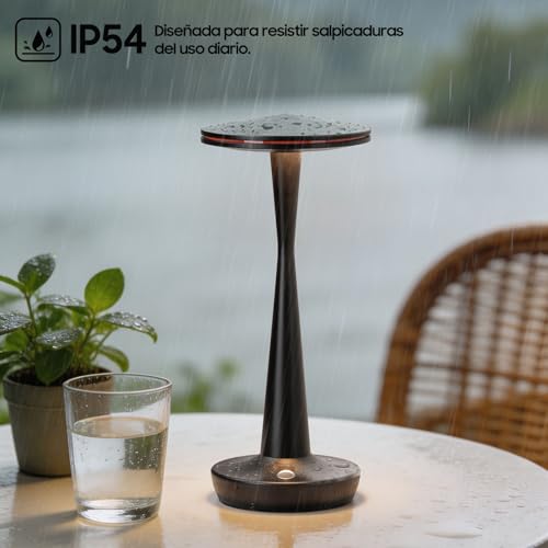 HYMZP Lámpara de Mesa LED Inalámbrica Recargable 6000mAh, 3 Temperaturas de Color y Regulación Táctil Continua, IP54 Impermeable, Diseño Moderno con Memoria, para Interior y Exterior (Negro)
