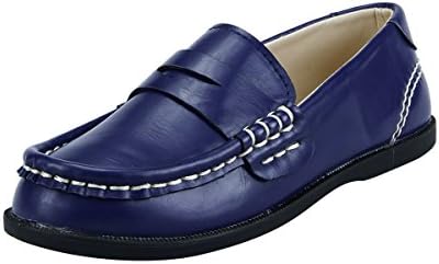 Boy's Loafer Casual Moccasin Shoes Pu Comfortable Slip on Blue Youth Size 13