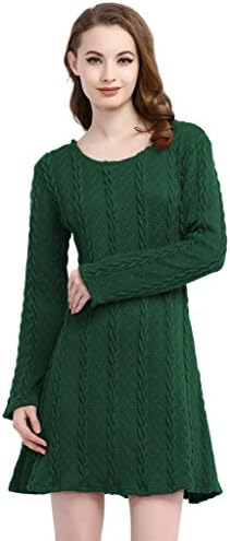 Milkuu Women's Full Length Sleeve Knit Fit-and-Flare Dress Greenery