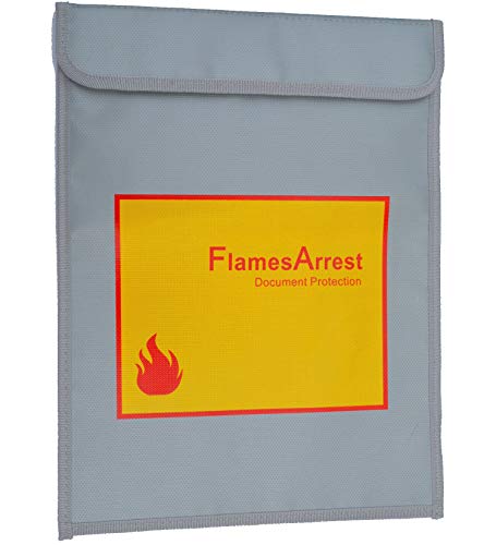 Joy Knows - Fireproof Waterproof Document Bag Airtight Smokeproof Secure Spacious 14.75" by 11.25" Heavy-Duty Zipper Velcro Flap Multi Layer Includes Wildfire Disaster Preparation Guide