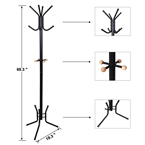SONGMICS Coat Rack Stand Entryway Hat Purse Display Hall Tree Metal