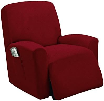 Elegant Home One Piece Stretch Sterling Recliner Chair Cover Furniture Slipcovers with Remote Pocket Fit Most Recliner Chairs # Stella (Burgundy)