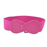 8-shaped Faux Leather Interlock Buckle Stretchy Belt Fuchsia for Ladies