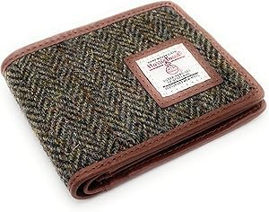 Tartan Tweeds Mens Harris Tweed Trifold Leather Purse Wallet (Brown Herringbone)