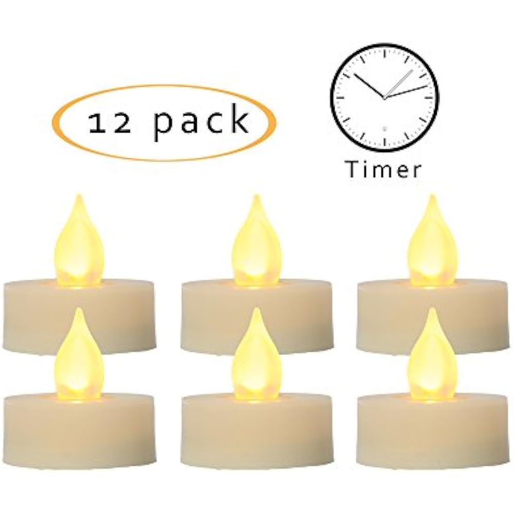 Battery Operated LED Flameless Tea Lights With Timer Realistic