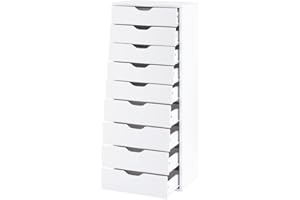 Naomi Home 9 Drawer Dresser for Bedroom, Stylish Tall Makeup Dressers, Storage Shelves, Small Dresser for Closet with 200 lbs Capacity - White
