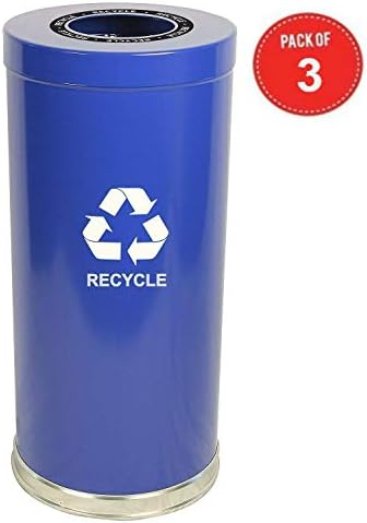 Witt Industries Steel 24-Gallon 1 Opening Recycling Container with 1 Metal Liner, Legend Recycle, Round, Blue (Pack of 3)