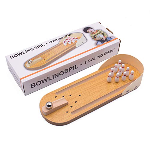 Indoor Wooden Mini Bowling Game Set - Best Family Party Desktop Toys for Kids Adults Wood Finger Hand Stress Relief and Kill Time Toys Home Office Decor Board Games Desk Tabletop Toy