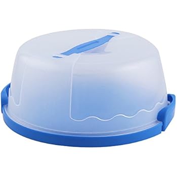 Portable Round Cake Carrier with Handle Pie Saver Cupcake Container Up to 10 Inch Translucent Dome for Transporting Cakes, Cupcakes, Cookies, Pies, or Other Desserts (Blue)