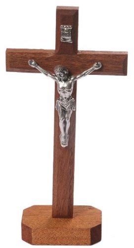 Standing Wood Crucifix. Christ on the Cross INRI. 18 cms Free Standing Wood Cross. Wooden Crucifix