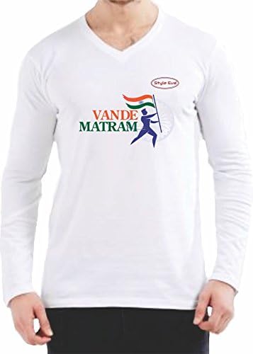 Vande Mataram Indian Flag Printed T-Shirts Collections for Men and Women, Code 131 - V Neck with Full Sleeves