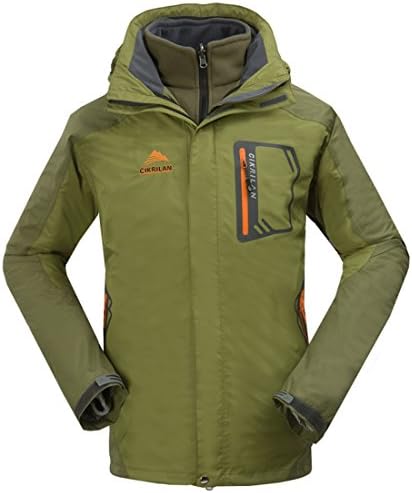 CIKRILAN Men's 3in1 Water Resistant Breathable Outdoor Warm Outwear Jacket Coat (Large, Green)