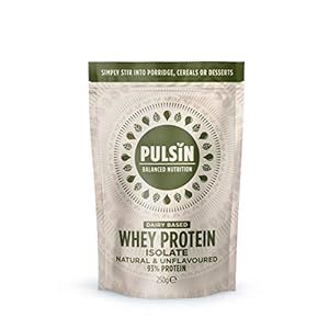 Pulsin-Natural-Unflavoured-Whey-Isolate-Protein-Powder-250-g Pulsin - Unflavoured Whey Isolate Protein Powder - 250g - 9.3g Protein, 0.3g Carbs, 38 Kcals Per Serving - Gluten Free…