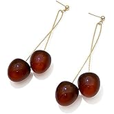 Cherry Earrings Long Dangle Style Double Cherry Fashion Statement Jewelry Gold Plated Cute Fruit Drop Earrings for Women