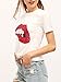 ROMWE Women's Summer Short Sleeve Sequin Lip Print T Shirts Tops White S