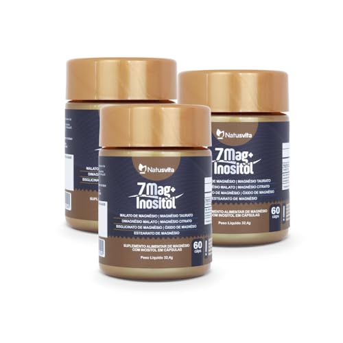 Kit 3 und. 180 cápsulas. 7 Magnésios + Inositol. Dimalato Taurato Citrato Bisglicinato Complexo Quelato Alta Absorção