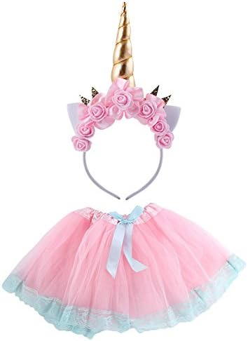 Rainbow Tutu Skirt Dress Unicorn Horn Flower Headband Kids Photography Outfits (#902)