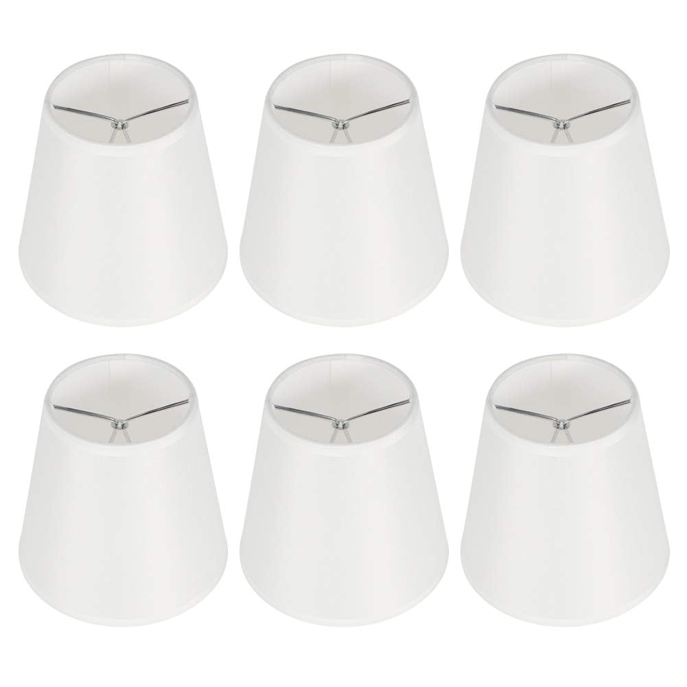 Small Lamp Shades Set of 6, Chandelier Lamp Shades Clip On Bulb Fabric Lamp Shade White Small Light Shade for Ceiling Pendant Light
