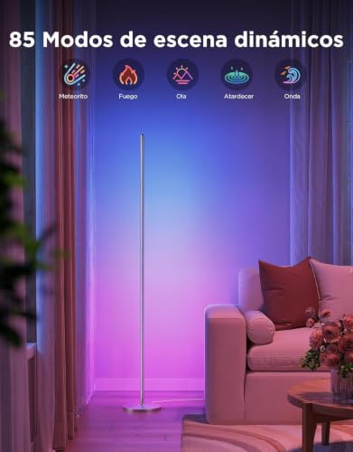 Govee RGBIC Lámpara de Pie LED, Smart Lampara Salon Moderna, Color Plata | Compatible con Alexa y Google Assistant, 16 Millones de Colores DIY, 80+ Modos de Escena, Sincronización Musical, Para Salón