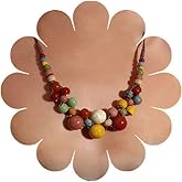 Q&D&S Handcrafted Boho Colorful Ceramic Round Beads Strand Necklace, Vintage Bohemian Fashion Statement Adjustable Jewelry Gift for Women