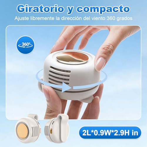 Mini Ventilador Portátil con Clip, 3 Velocidades, 360° Giratorio, Ajustable y Ciclónico, Ideal para Camisa, Oficina, Viajes y Exterior, Color Blanco, Carga Tipo C