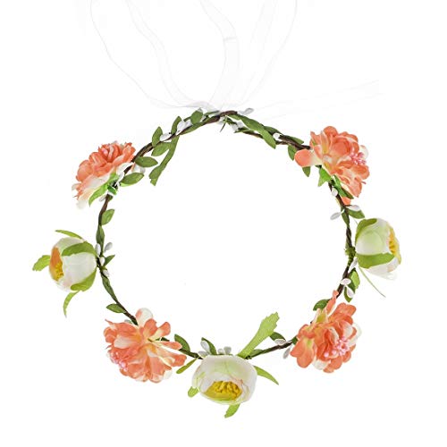 Daisyu Boho Flower Headband Hair Wreath Floral Crown Headpiece (Pink Ivory)