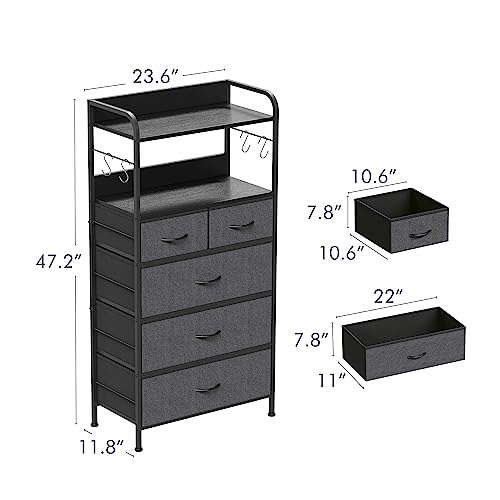 Garvee 5-Drawer Fabric Dresser, Tall Storage Organizer with Metal Frame & Wood Top, Easy Pull Handle Modern Chest of Drawers for Bedroom Hallway Entryway Closet