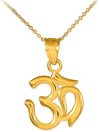 10K Gold Hindu Meditation Charm Yoga "Om" (Aum) Pendant Necklace, 22"