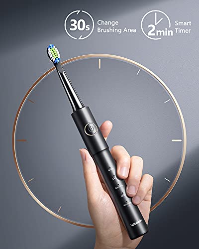 Electric Toothbrush for Adults , with 8 Bursh Heads 5 Modes 2 Hours Charging for 30 Days Use Lithium Battery Power Rechargeable Toothbrush 40,000 VPM Whitening Cleaning Black Wepklin