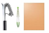 Grill Cleaning Brush & Scraper With Grill Mat & Tongs For BBQ, Easy To Use, Bristles Free, Stainless Steel Woven Wire, Tong & Grill Mat Makes Great Add On,Non-Toxic, Non-Stick, Reusable, BPA Free