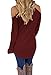 Dokotoo Womens Cold Open Shoulder Loose Knitted Sweater Top Blouse Small Wine