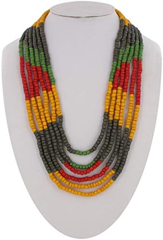 Necklace Beaded Gray Yellow Green Red Plastic Multistrand 6 Strand Layered Necklace For Women