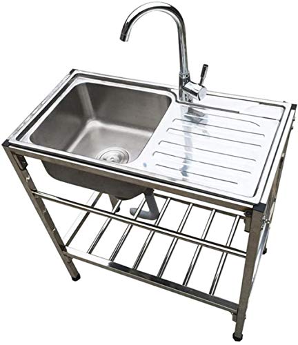 Spülbecken, Outdoor Mobile Edelstahl Einzelbecken mit Halterung, Home Restaurant Waschbecken Becken Ständer…