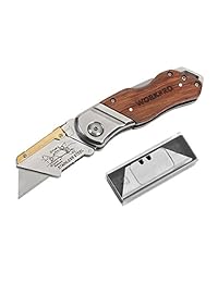 WORKPRO Cuchillo plegable con mango de madera, cortador resistente con hoja extra de 10 piezas