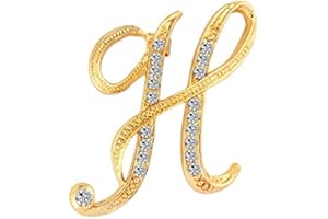 DSADKI A-Z Lette Brooch 26 Initial Pins Gold Plated Metal Brooches - Clear Crystal Rhinestone Brooch Breastpin for Women