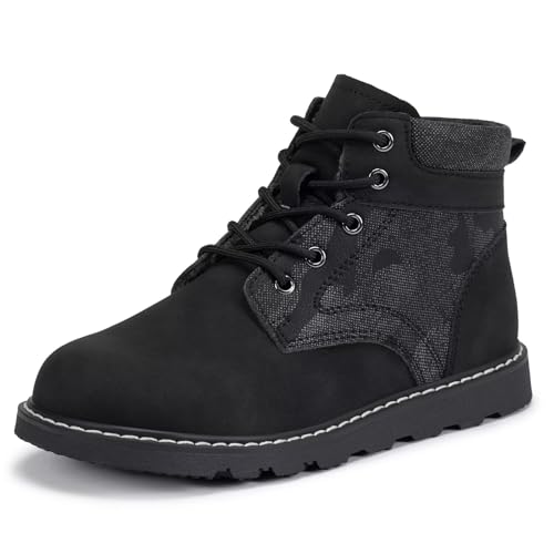 Frank Mully Bottes d'automne et d'hiver pour fille et garçon - Bottes tendance à lacets - Chaussures moyennes chaudes, Noir06, 33 EU