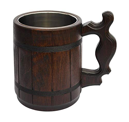 Handmade Beer Mug Oak Wood Stainless Steel Cup (20 OZ). Men Eco-Friendly Souvenir Handmade Retro Brown. Vintage Bar accessories - Viking Wood Stein