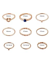 LANE WOODS - Juego de múltiples anillos apilables con nudillos medios, antideslustre, chapados en oro real, minimalistas, simples, finos, lindos y delicados, para mujeres y niñas