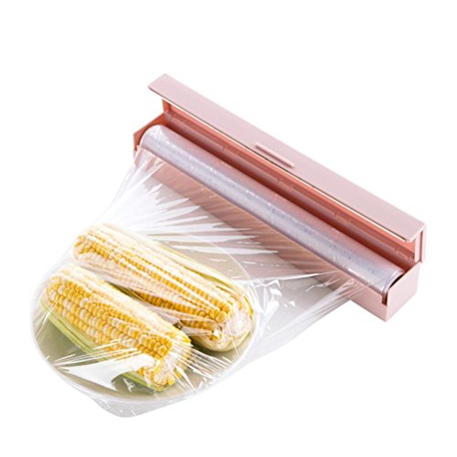 Voberry Food Wrap Dispenser, Foil and Cling Film Cutter Plastic Storage Holder Kitchen Accessories (Pink)
